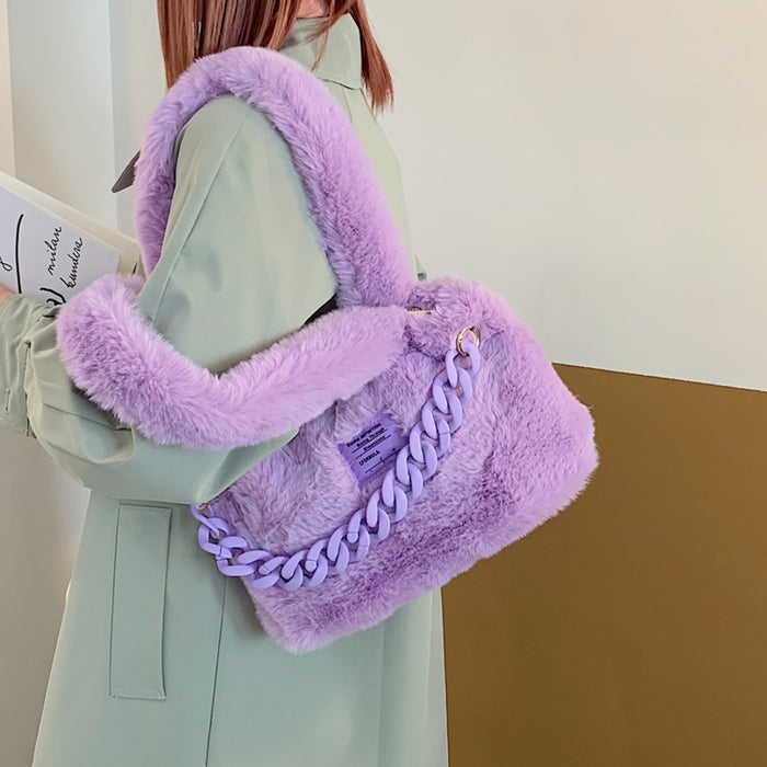 Fluffy Faux Fur Soft Shoulder Bags - Okeihouse