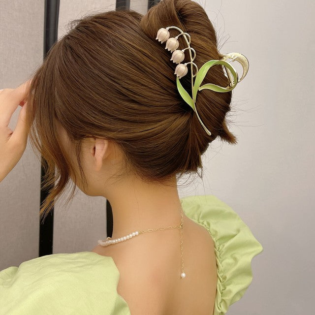 Crystal Pearl Flower Hairpin - Okeihouse