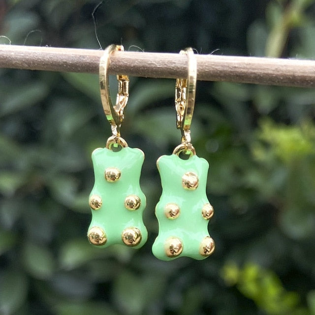 Cute Acrylic Gummy Bear Dangle Earrings - Okeihouse