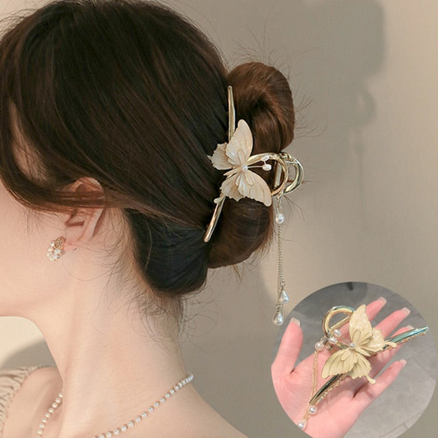 Crystal Pearl Flower Hairpin - Okeihouse